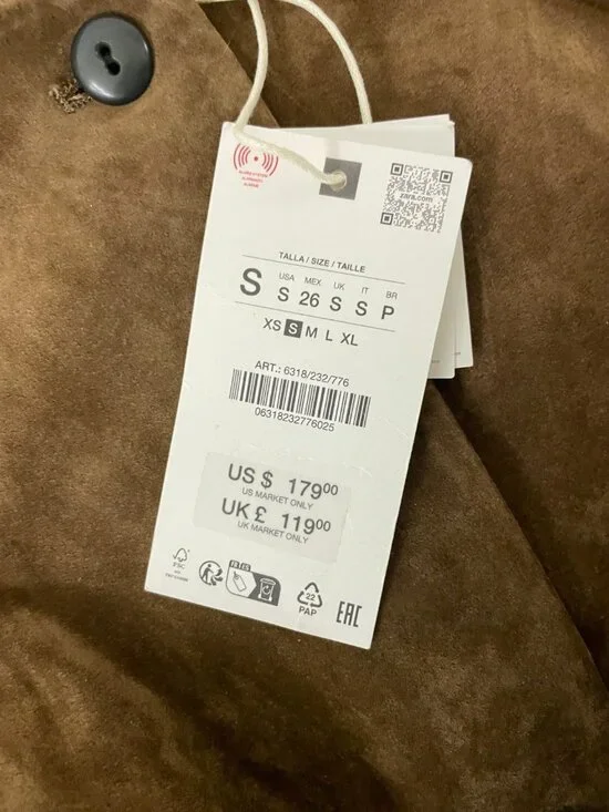 Zara Womens Blazer Jacket Size S Brown Leather Flared Hem Peplum 6318/232 NWT - Picture 7 of 15